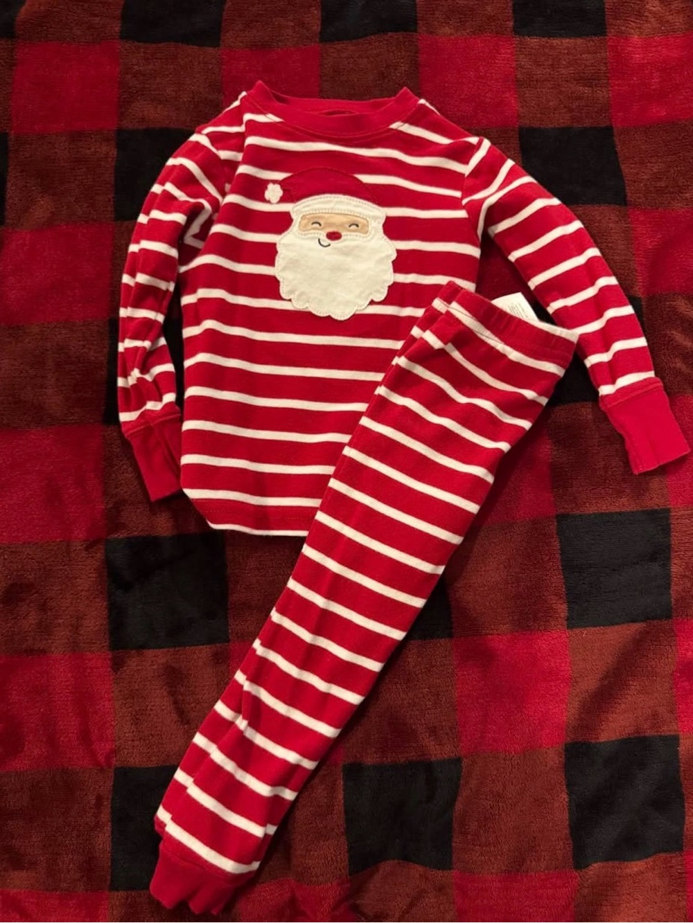 Carter’s Santa Christmas Pajamas 18M | Red Striped 2-Piece PJ Set